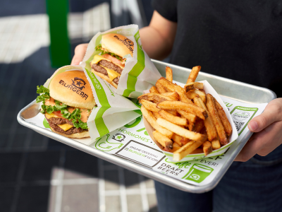 Crispy, crunchy french fries and full of flavor burger, available at BurgerFi fundraisers