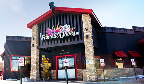 Famous Dave's locations Exterior of a Famous Dave's restaurant, where people can enjoy Famous Dave's fundraisers