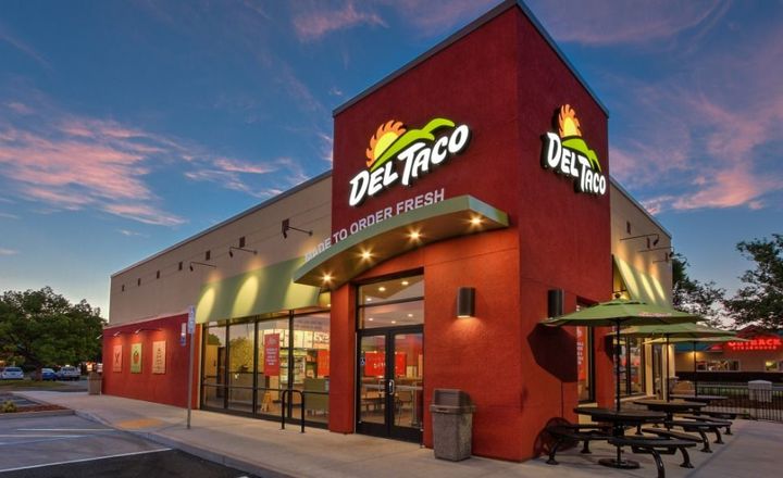 Del Taco locations Exterior of a Del Taco location at dusk, where you can enjoy Del Taco fundraisers